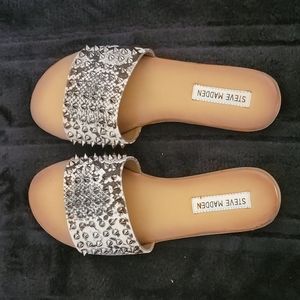 Leather spike snake print sandals